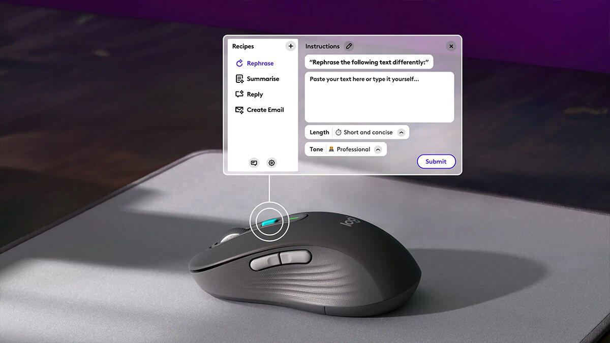 Logitech presentó su nuevo mouse con botones de inteligencia artificial y software AI